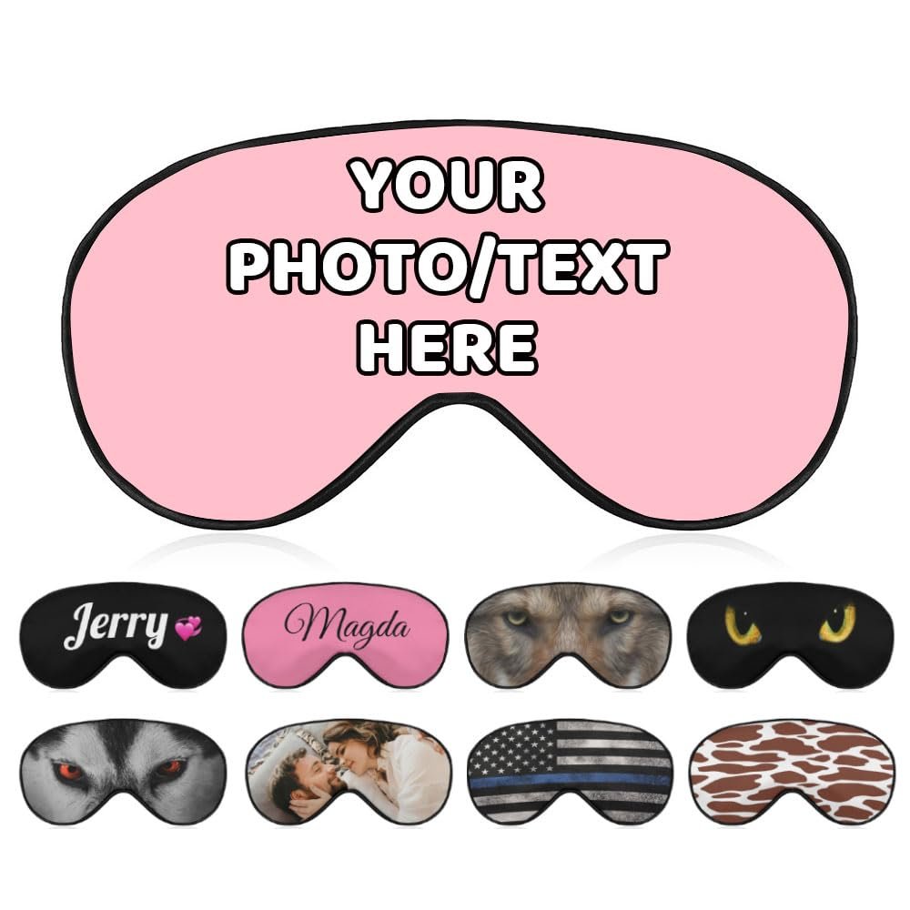 AMAPARK Customized Funny Sleep Mask Personalized with Photo Text Logo Sleeping Masks, Custom Gift for Her Him Men Women, Pink