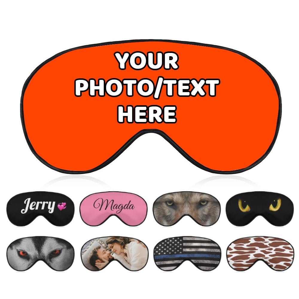 AMAPARK Personalized Sleeping Eye Mask for Wedding Birthday Anniversary Party Design Your Own Sleep Masks Add Photo Text Logo Customized Funny Gift, Orange Red