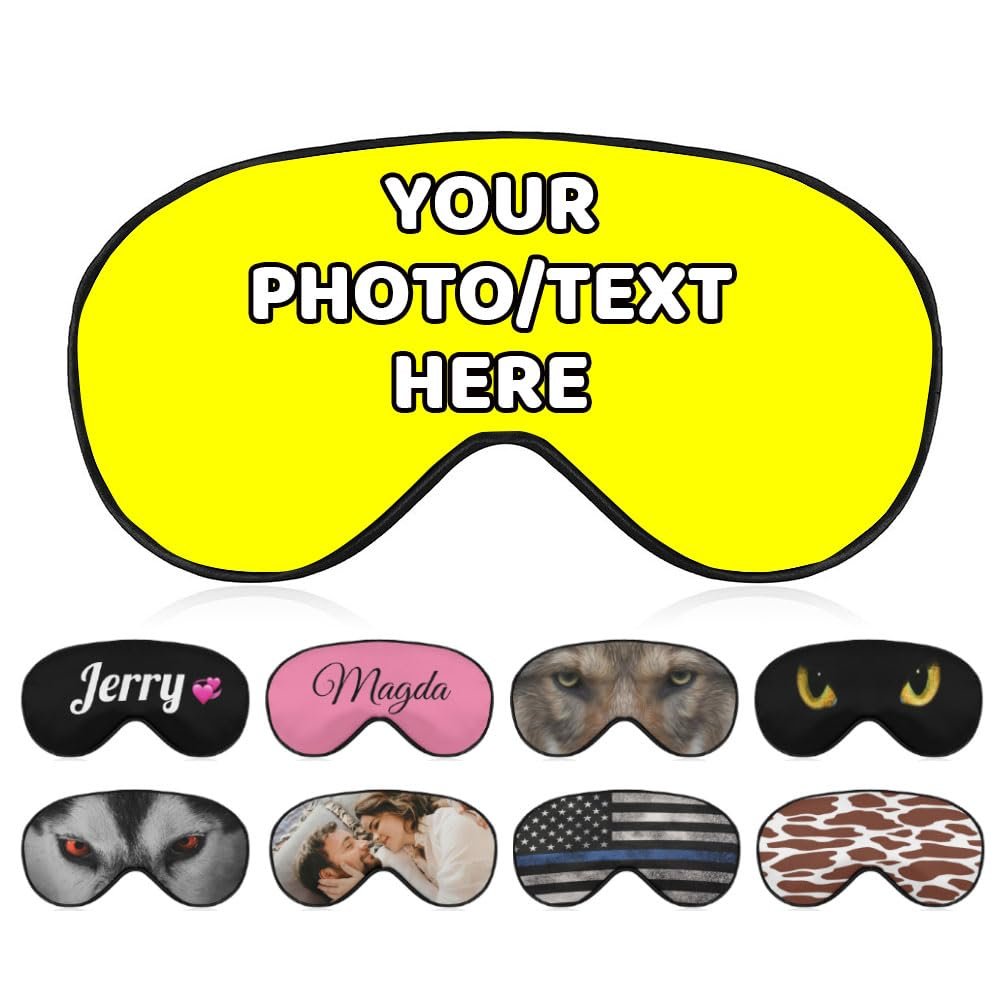 AMAPARK Personalized Sleeping Eye Mask for Wedding Birthday Anniversary Party Design Your Own Sleep Masks Add Photo Text Logo Customized Funny Gift, Yellow