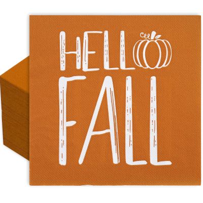 AnyDesign 80 Pack Hello Fall Pumpkin Paper Napkin Orange Pumpkin Disposable Luncheon Napkins Autumn Decorative Dessert Dinner Hand Napkin for Thanksgiving Buffet Party Supplies, 6.5 x 6.5 Inch, A1558