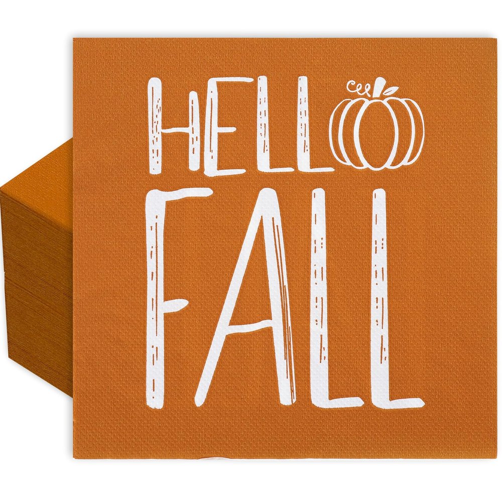 AnyDesign 80 Pack Hello Fall Pumpkin Paper Napkin Orange Pumpkin Disposable Luncheon Napkins Autumn Decorative Dessert Dinner Hand Napkin for Thanksgiving Buffet Party Supplies, 6.5 x 6.5 Inch, A1558