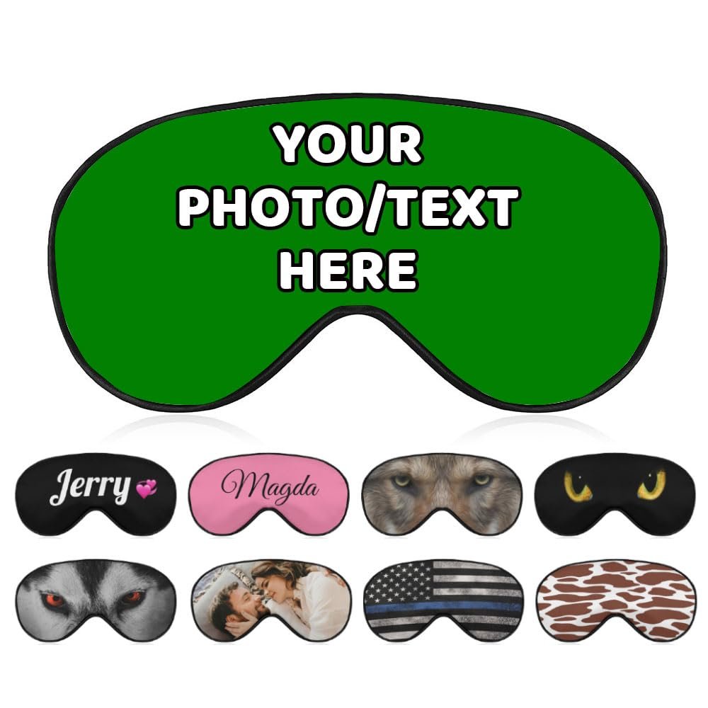 AMAPARK Customized Funny Sleep Mask Personalized with Photo Text Logo Sleeping Masks, Custom Gift for Her Him Men Women, Green
