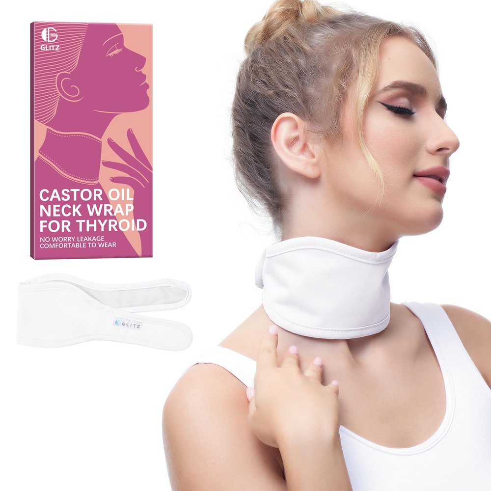 Castor Oil Pack for Thyroid - Reusable Organic Castor Oil Neck Wrap for Thyroid, Less Mess, Anti Oil Leak, Comfort Fit, Oil Not Included (White)