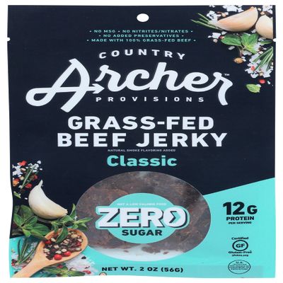 Country Archer Classic Flavor Beef Jerky, Zero Sugar, Gluten Free, 2 Ounces (Pack of 12)