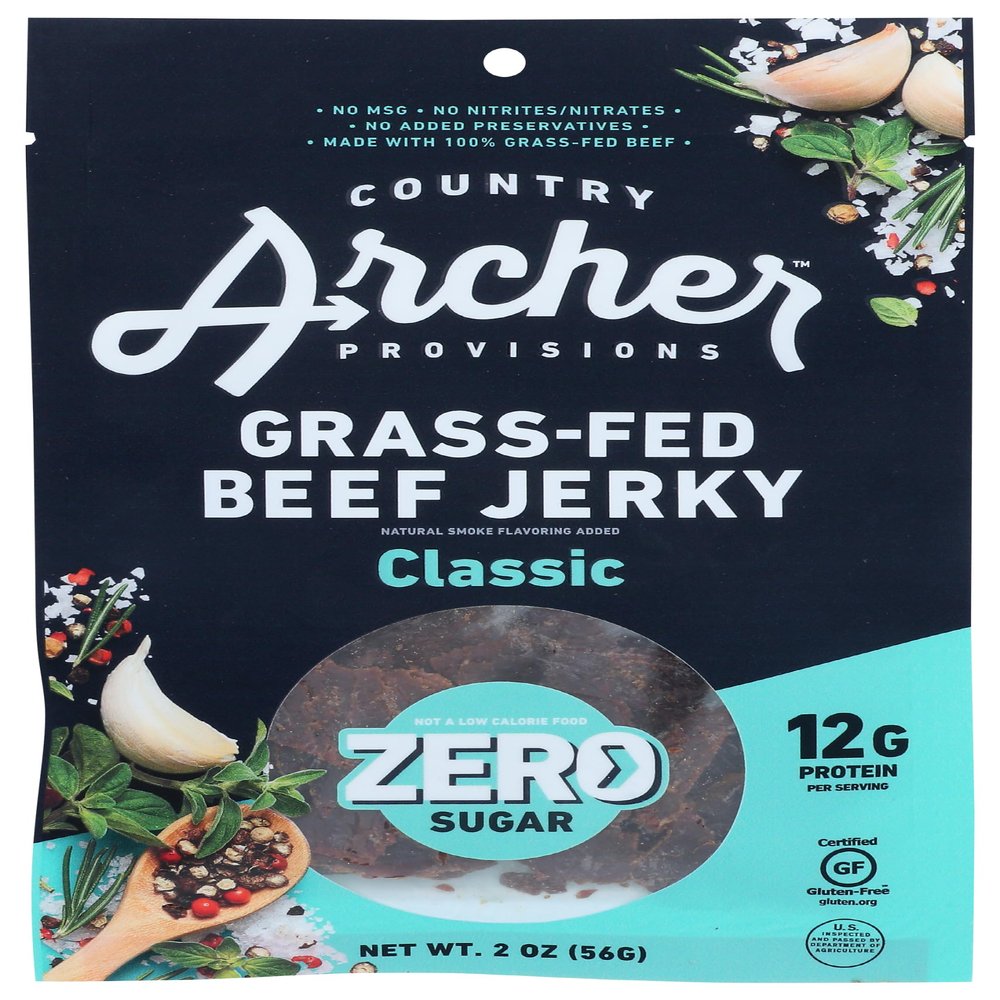 Country Archer Classic Flavor Beef Jerky, Zero Sugar, Gluten Free, 2 Ounces (Pack of 12)