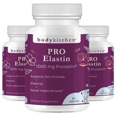 Body Kitchen Pro-Elastin 1000 mg Elastin Supplement, Reduce Signs of Aging, Improved Skin Health, Firmness & Elasticity, Fewer Wrinkles, Veggie Caps (Pack of 3)