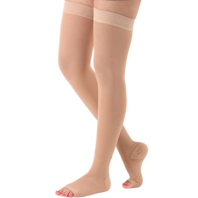 ABSOLUTE SUPPORT Plus Size Unisex Thigh High Compression Stockings 20-30mmHg with Open Toe - Men & Womens Over Knee Compression Socks for Swelling, Varicose Veins, Thrombophlebitis - Beige, 2X-Large