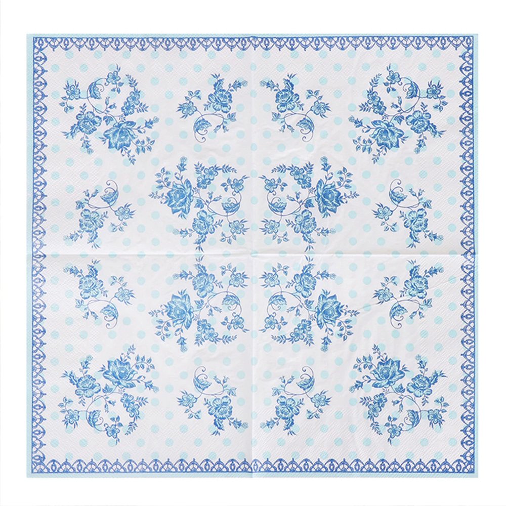 Blue Paper Cocktail Napkins Floral, Pack of 20, 2-Ply Disposable Party Pattern Napkins Decorative