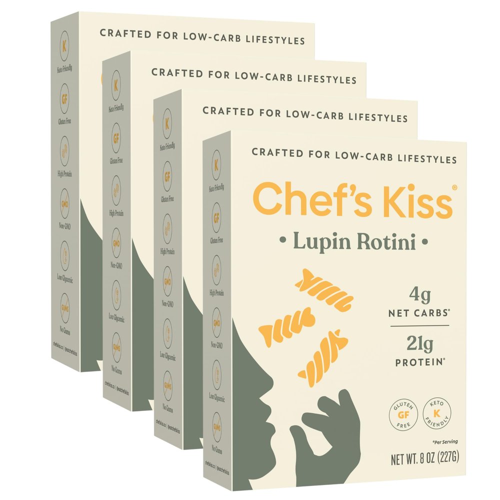 Chefs Kiss Low Carb Rotini | 4g Net Carbs, 21g Protein | Keto Friendly, Low Glycemic Pasta Made from Lupins | Gluten Free, High Protein | No Gums | Keto Pasta Alternative | Non GMO | 4-pack (8oz)