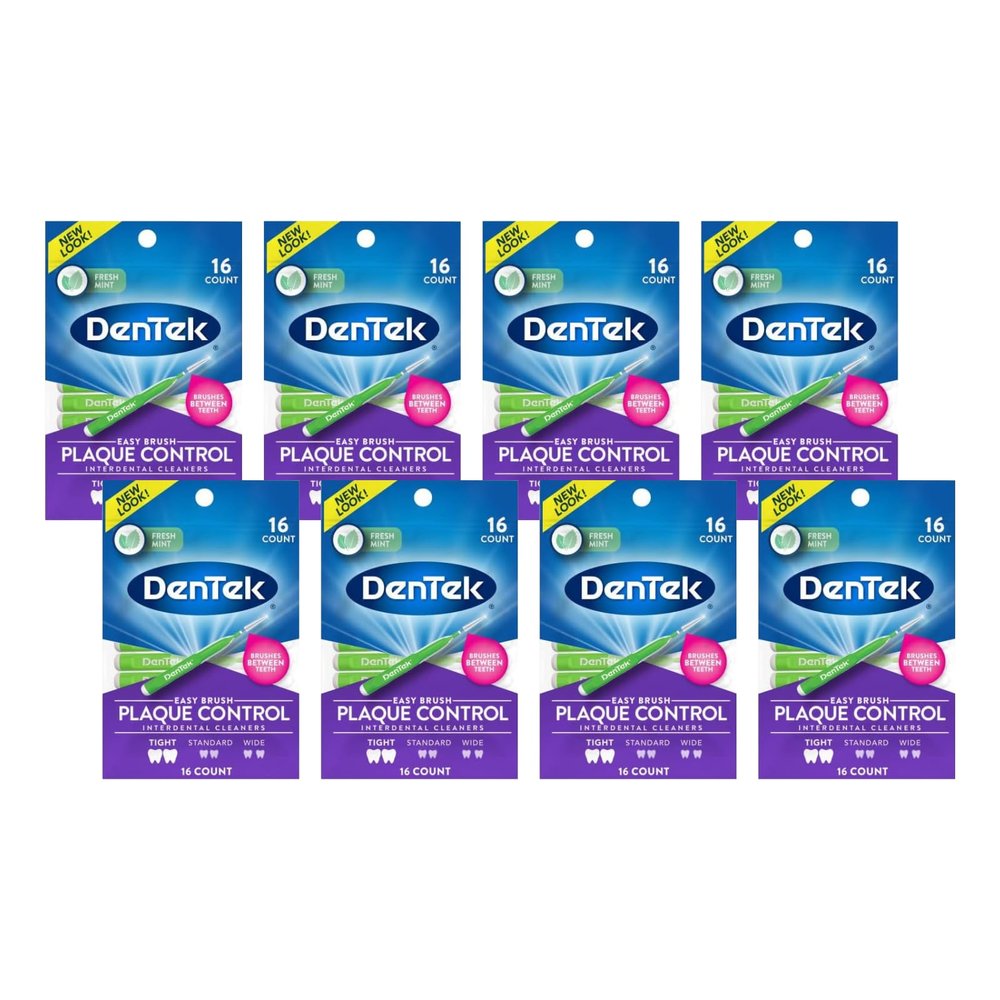 DenTek Easy Brush Fresh Mint Extra Tight Interdental Cleaners 16 Count (Pack of 8)