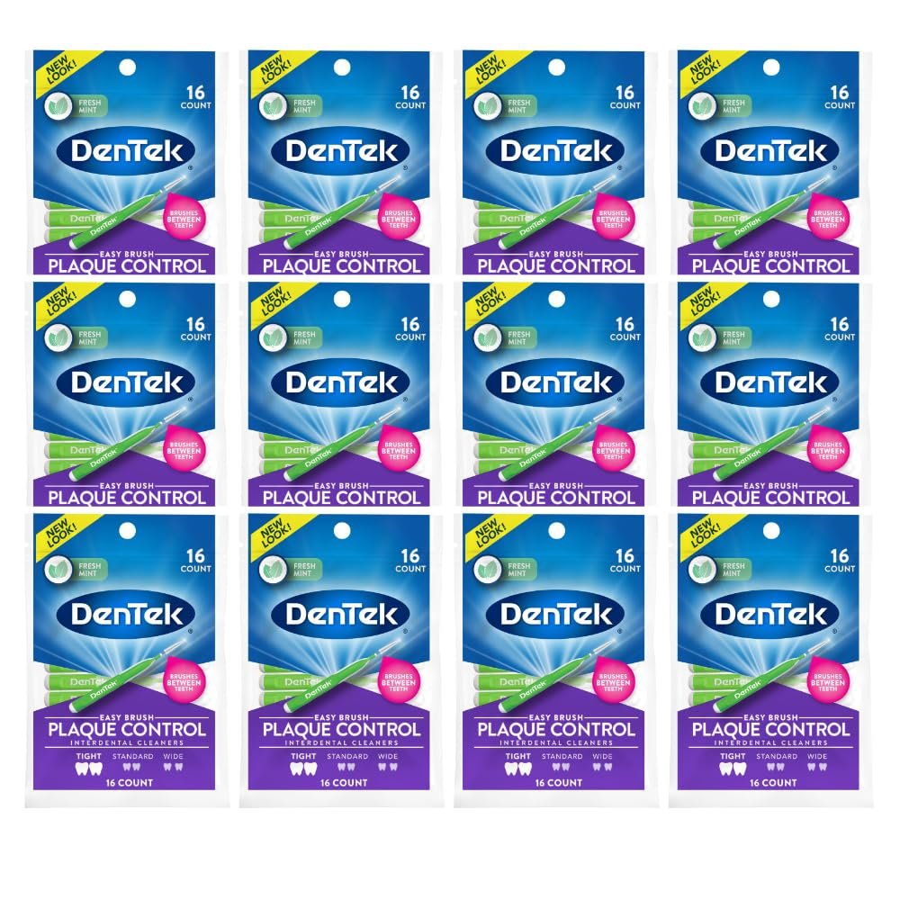 DenTek Easy Brush Fresh Mint Extra Tight Interdental Cleaners 16 Count (Pack of 12)