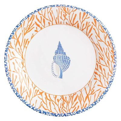 Caspari Shell Toile Dinner Plates in Coral & Blue - 16 Per Package