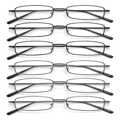 Autojouls 6-Pack Metal Reading Glasses Blue Light Blocking Spring Hinge Readers Lightweight Sturdy Comfortable, 3 Black 3 Gunmetal 2.0 x