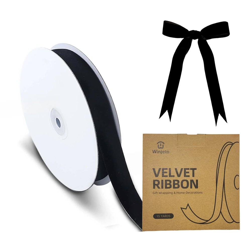 15 Yards Velvet Ribbon 1 Inch Single Face Black Velvet Ribbon Spool Prefect for Wedding, Ribbons for Gift Wrapping, Vintage Christmas Decor Tree Ornaments Wreath Hair Bows, Ribbons for Crafts