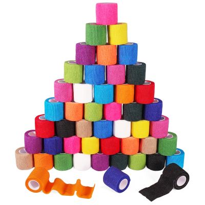 48 Pack 2 x 5 Yards Self Adhesive Bandage Wrap Athletic Elastic Breathable Cohesive Bandage Wrap Rolls for Stretch, Sports, First Aid, Wrist, Ankle Sprains, Swelling, Vet Wrap