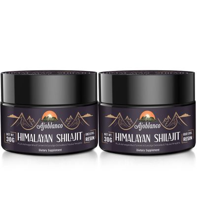 Ajoblanco 600mg Natural Himalayan Organic Shilajit Resin - Himalayan Gold Shilajit Resin with Organic Ayurvedic Blend in High Potency for Energy, Strength & Immunity, Pack of 2