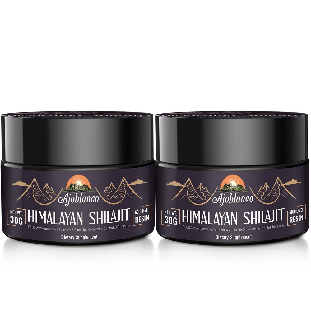 Ajoblanco 600mg Natural Himalayan Organic Shilajit Resin - Himalayan Gold Shilajit Resin with Organic Ayurvedic Blend in High Potency for Energy, Strength & Immunity, Pack of 2
