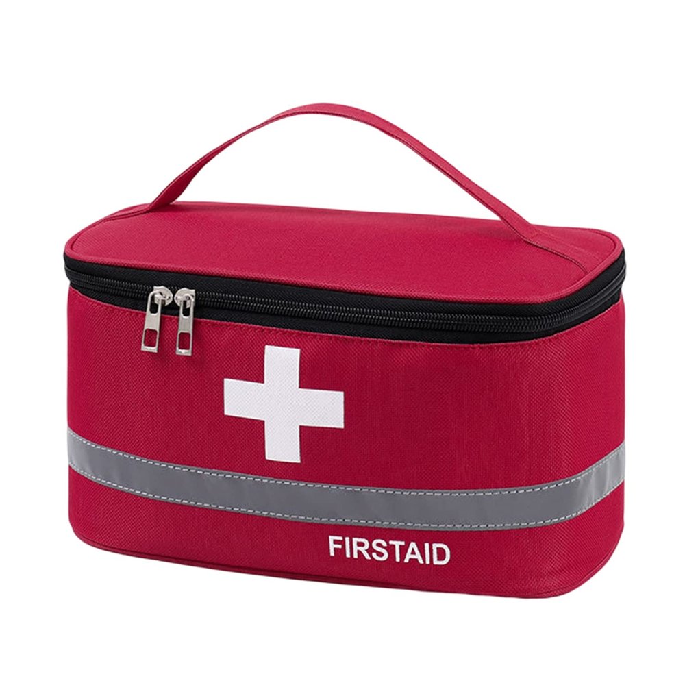 Worparsen Large Capacity First Aid Bag  Reflective Strip Compartment Design/Emergency Medical Trauma First Responder Storage and Portable BoxReinforced Handle Version Red L