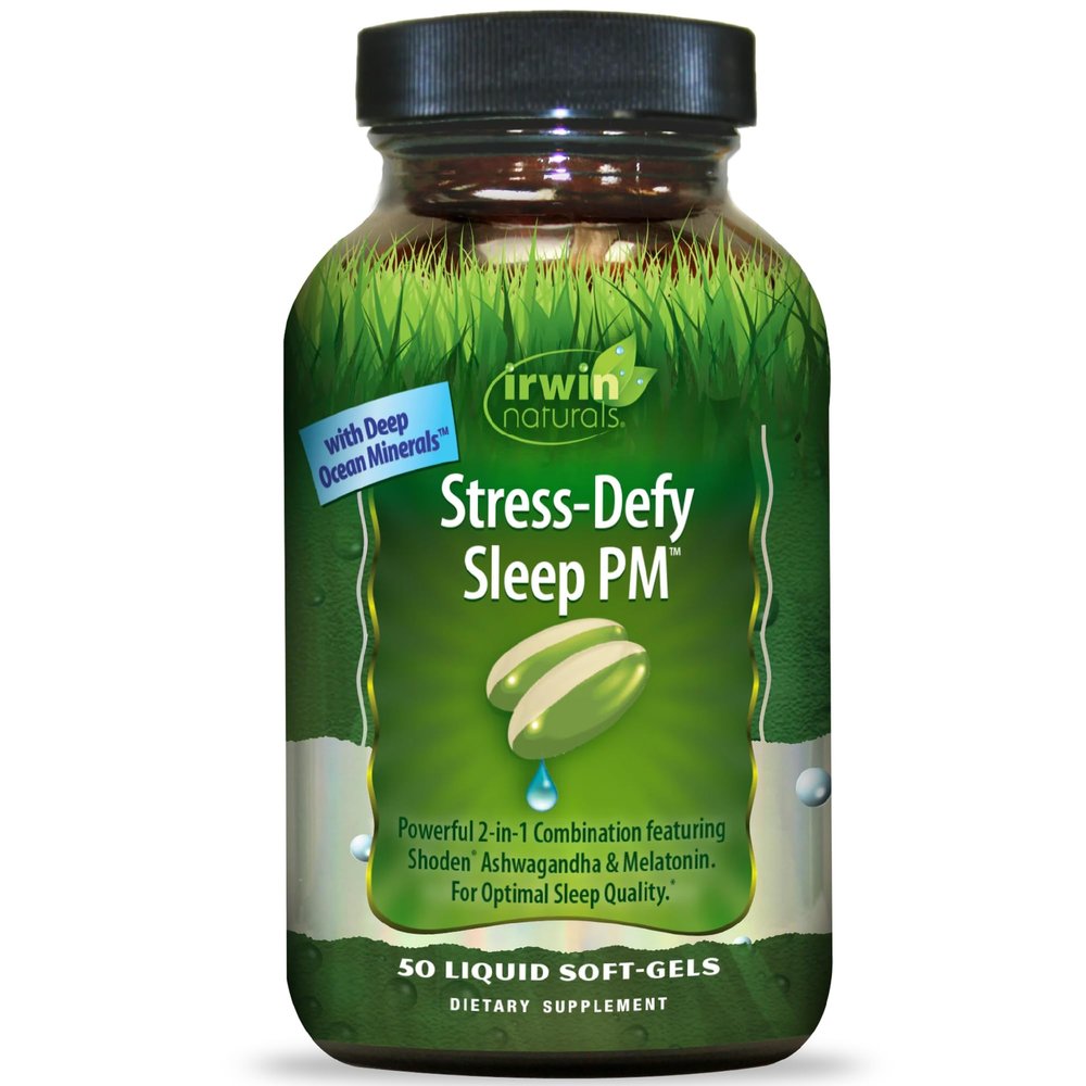 Irwin Naturals Stress-Defy Sleep PM  50 Liquid Soft-Gels  Relaxation & Nighttime Restoration