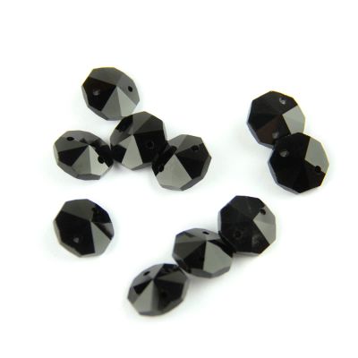 100pcs 14mm Crystal Chandelier Parts Glass Octagon Beads in 1 Hole/2 Holes DIY Strand Accessories Sucatchers Home Decoration,Black,1 Hole-100pcs