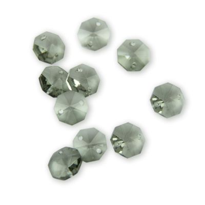100pcs 14mm Crystal Chandelier Parts Glass Octagon Beads in 1 Hole/2 Holes DIY Strand Accessories Sucatchers Home Decoration,Black Gray,2 Holes-100pcs