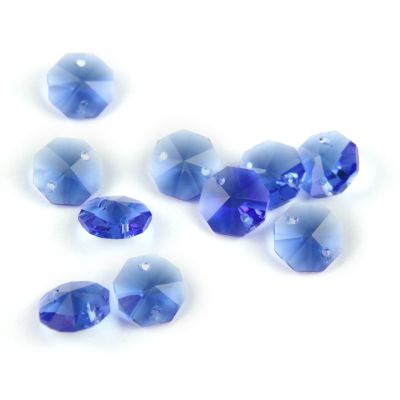 100pcs 14mm Crystal Chandelier Parts Glass Octagon Beads in 1 Hole/2 Holes DIY Strand Accessories Sucatchers Home Decoration,lt.Blue,1 Hole-100pcs