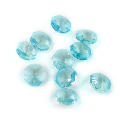 100pcs 14mm Crystal Chandelier Parts Glass Octagon Beads in 1 Hole/2 Holes DIY Strand Accessories Sucatchers Home Decoration,lt.Aquamarine,2 Holes-100pcs