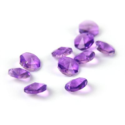 100pcs 14mm Crystal Chandelier Parts Glass Octagon Beads in 1 Hole/2 Holes DIY Strand Accessories Sucatchers Home Decoration,Violet,1 Hole-100pcs