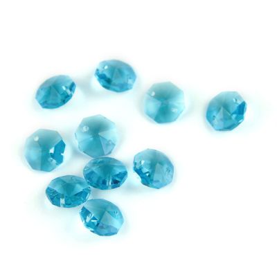 100pcs 14mm Crystal Chandelier Parts Glass Octagon Beads in 1 Hole/2 Holes DIY Strand Accessories Sucatchers Home Decoration,Aquamarine,1 Hole-100pcs