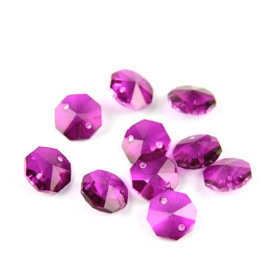100pcs 14mm Crystal Chandelier Parts Glass Octagon Beads in 1 Hole/2 Holes DIY Strand Accessories Sucatchers Home Decoration,Fuchsia,2 Holes-100pcs