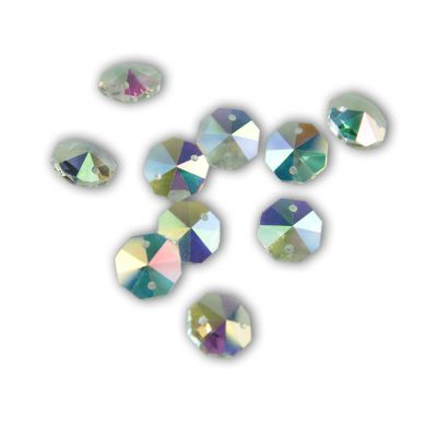 100pcs 14mm Crystal Chandelier Parts Glass Octagon Beads in 1 Hole/2 Holes DIY Strand Accessories Sucatchers Home Decoration,AB,1 Hole-100pcs