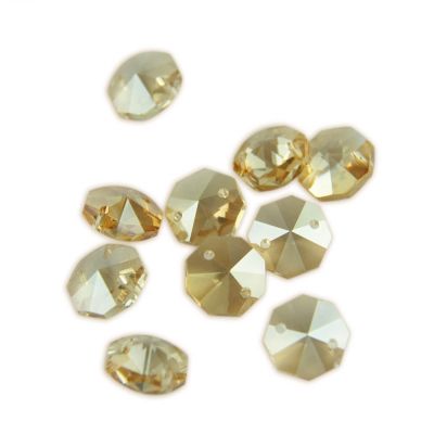 100pcs 14mm Crystal Chandelier Parts Glass Octagon Beads in 1 Hole/2 Holes DIY Strand Accessories Sucatchers Home Decoration,Champagne,2 Holes-100pcs