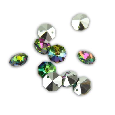 100pcs 14mm Crystal Chandelier Parts Glass Octagon Beads in 1 Hole/2 Holes DIY Strand Accessories Sucatchers Home Decoration,Rainbow,1 Hole-100pcs