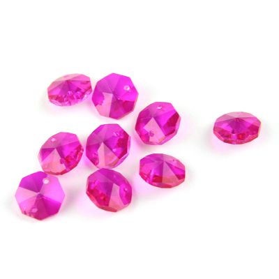 100pcs 14mm Crystal Chandelier Parts Glass Octagon Beads in 1 Hole/2 Holes DIY Strand Accessories Sucatchers Home Decoration,Rose,2 Holes-100pcs