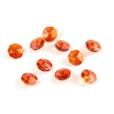 100pcs 14mm Crystal Chandelier Parts Glass Octagon Beads in 1 Hole/2 Holes DIY Strand Accessories Sucatchers Home Decoration,Orange,2 Holes-100pcs