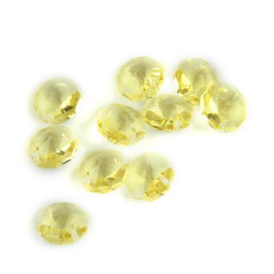 100pcs 14mm Crystal Chandelier Parts Glass Octagon Beads in 1 Hole/2 Holes DIY Strand Accessories Sucatchers Home Decoration,lt.Yellow,1 Hole-100pcs