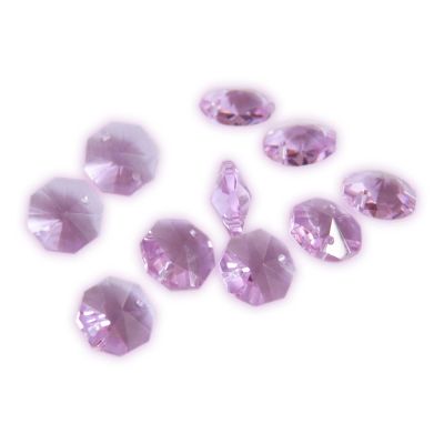 100pcs 14mm Crystal Chandelier Parts Glass Octagon Beads in 1 Hole/2 Holes DIY Strand Accessories Sucatchers Home Decoration,Lilac,2 Holes-100pcs