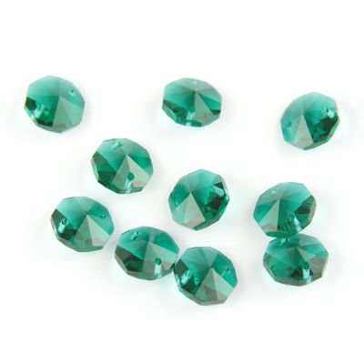 100pcs 14mm Crystal Chandelier Parts Glass Octagon Beads in 1 Hole/2 Holes DIY Strand Accessories Sucatchers Home Decoration,Zircon Green,2 Holes-100pcs