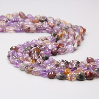 Natural Irregular Stone Beads Amethysts Pink Quartzs Crystals Bead Smooth Flat Oval Stone Beads for DIY Necklaces Bracelet,Phantom Quartz,6-8mm(About 24pcs)