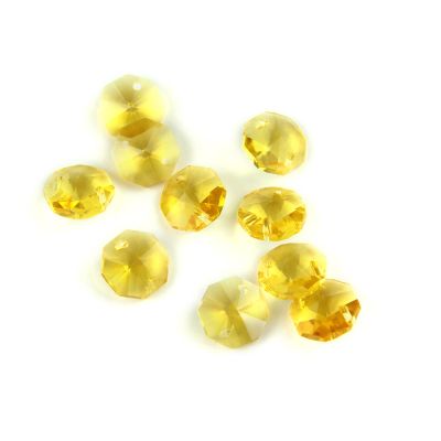 100pcs 14mm Crystal Chandelier Parts Glass Octagon Beads in 1 Hole/2 Holes DIY Strand Accessories Sucatchers Home Decoration,Topaz,2 Holes-100pcs