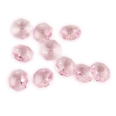 100pcs 14mm Crystal Chandelier Parts Glass Octagon Beads in 1 Hole/2 Holes DIY Strand Accessories Sucatchers Home Decoration,Pink,2 Holes-100pcs