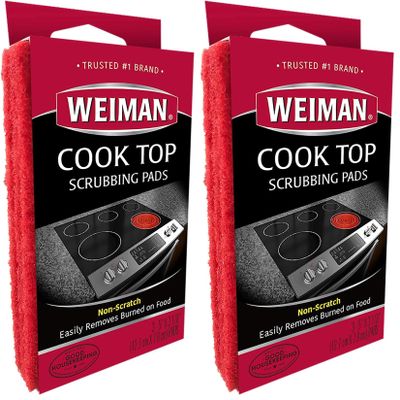 Weiman Cook Top Scrubbing Pads  Gently Clean and Remove Burned-on Food from All Smooth Top and Glass Cooktop Ranges, 3 reusable pads (Pack of 2)