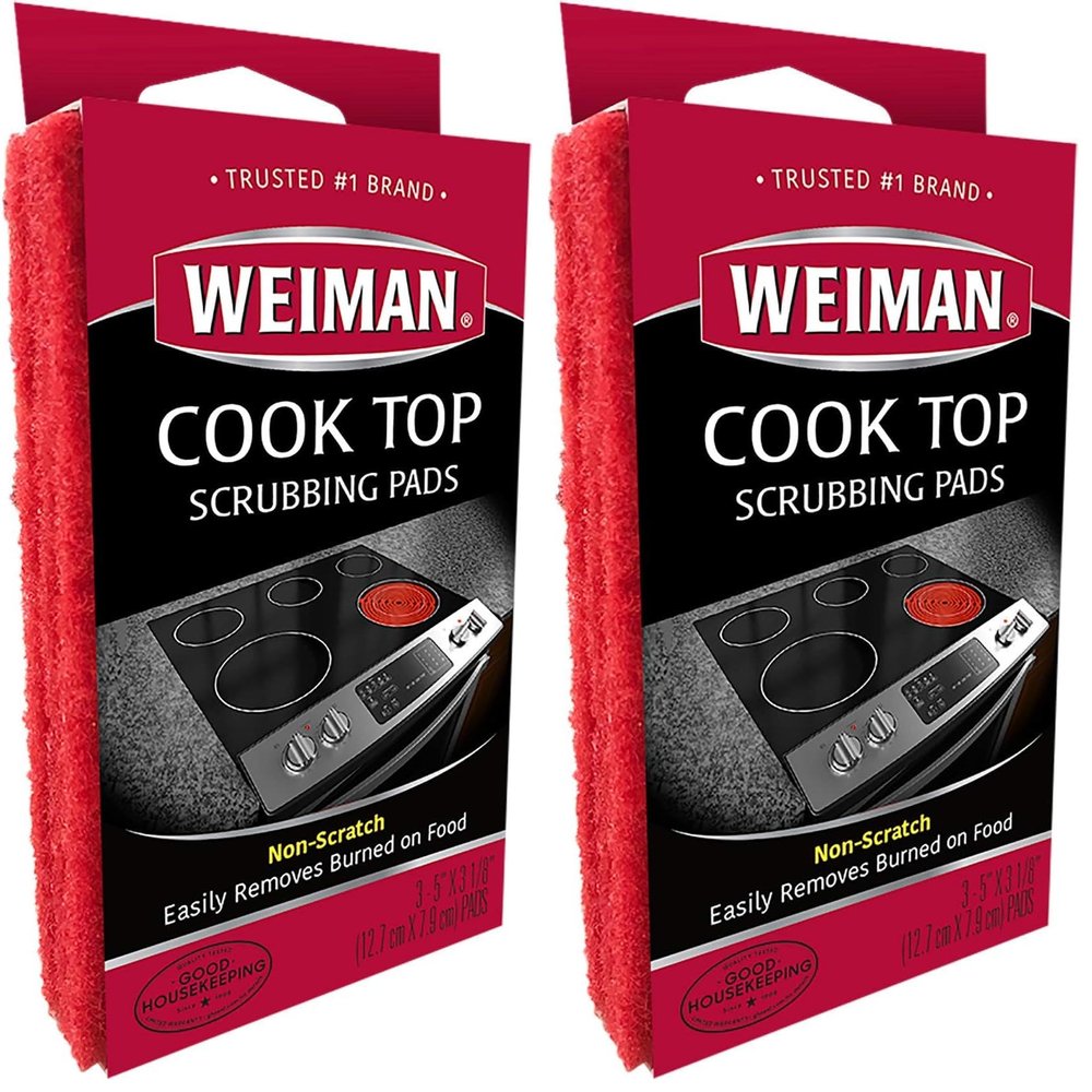 Weiman Cook Top Scrubbing Pads  Gently Clean and Remove Burned-on Food from All Smooth Top and Glass Cooktop Ranges, 3 reusable pads (Pack of 2)