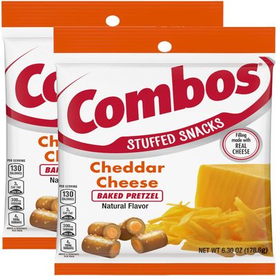 Combos Cheddar Cheese Baked Pretzels, 6.3 oz Bag (Pack of 2)