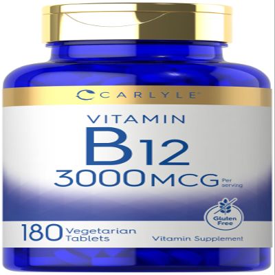 Carlyle B12 Vitamin 3000 mcg | 180 Tablets | Vegetarian Supplement | Non-GMO & Gluten Free