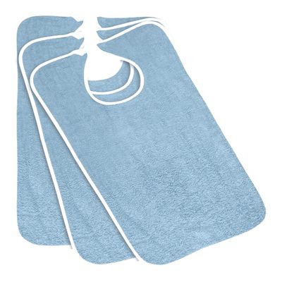 12 Pack Adult Bibs Washable Reusable Terrycloth Clothing Protectors - Blue