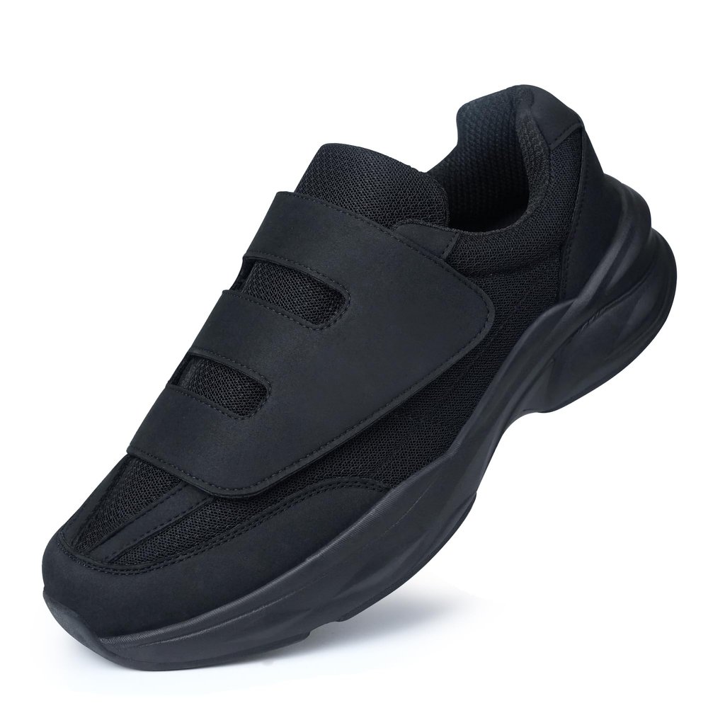 Ortho+rest Men Diabetic Walking Shoes Swollen Feet Shoe with Adjustable Closure (12,Black)