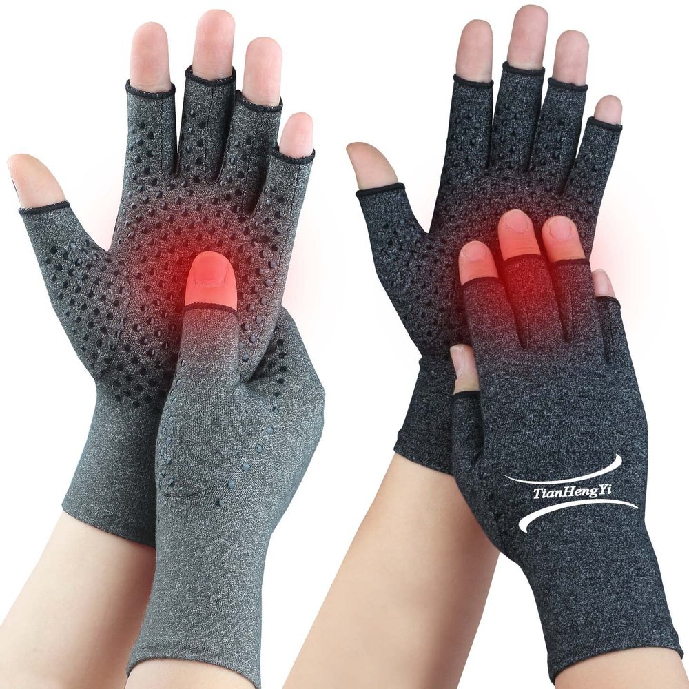2 Pairs Arthritis Gloves for Pain Relief, Compression Gloves for Arthritis, Carpal Tunnel, Osteoarthritis, Joint, Typing, Driving, Fingerless Hand Gloves for Women Men (Grey1+Black1, Medium)