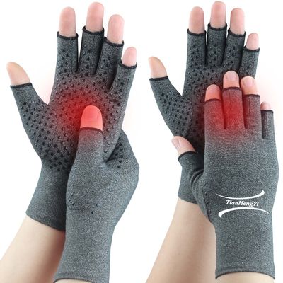 2 Pairs Arthritis Gloves for Pain Relief, Compression Gloves for Arthritis, Carpal Tunnel, Osteoarthritis, Joint, Typing, Driving, Fingerless Hand Gloves for Women Men (Grey1+Grey1, Medium)