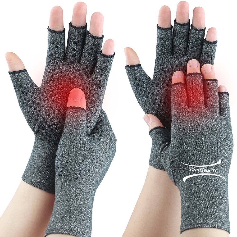 2 Pairs Arthritis Gloves for Pain Relief, Compression Gloves for Arthritis, Carpal Tunnel, Osteoarthritis, Joint, Typing, Driving, Fingerless Hand Gloves for Women Men (Grey1+Grey1, Medium)